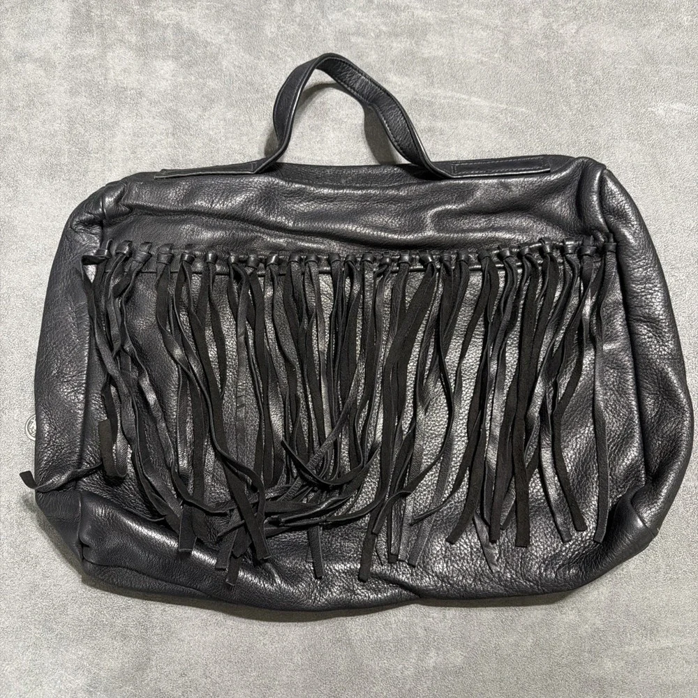 Erda Black Leather Fringe Laptop Bag Made In The USA